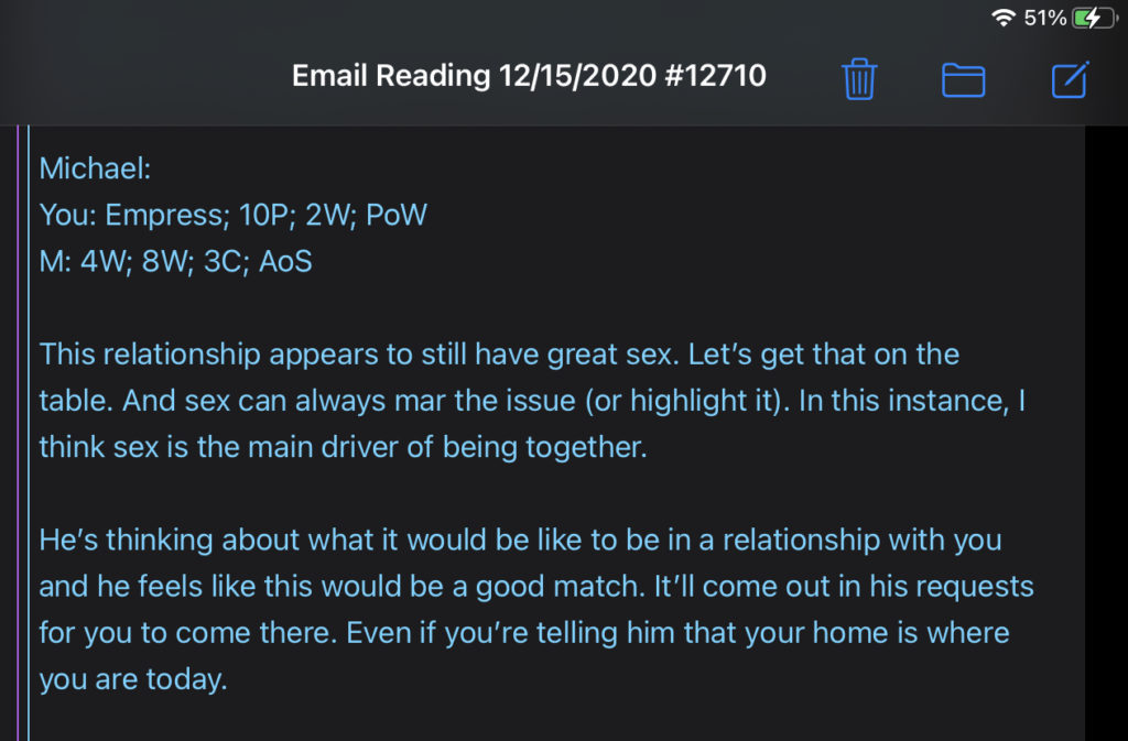 Comingouttarot, email reading example, chicago tarot reader, gay tarot, queer tarot, gay tarot reading